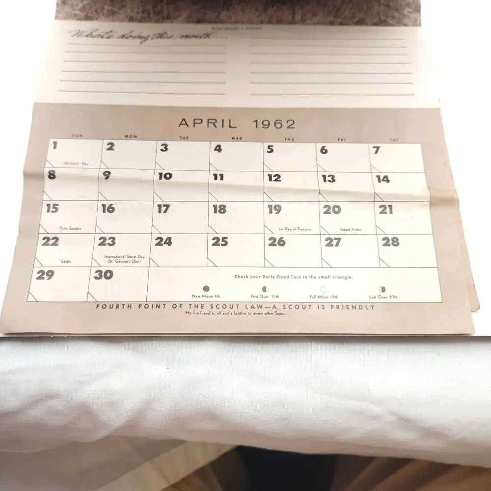 1962 Bernel Hollingsworth Boy Scout Complete Calendar Raton New Mexico